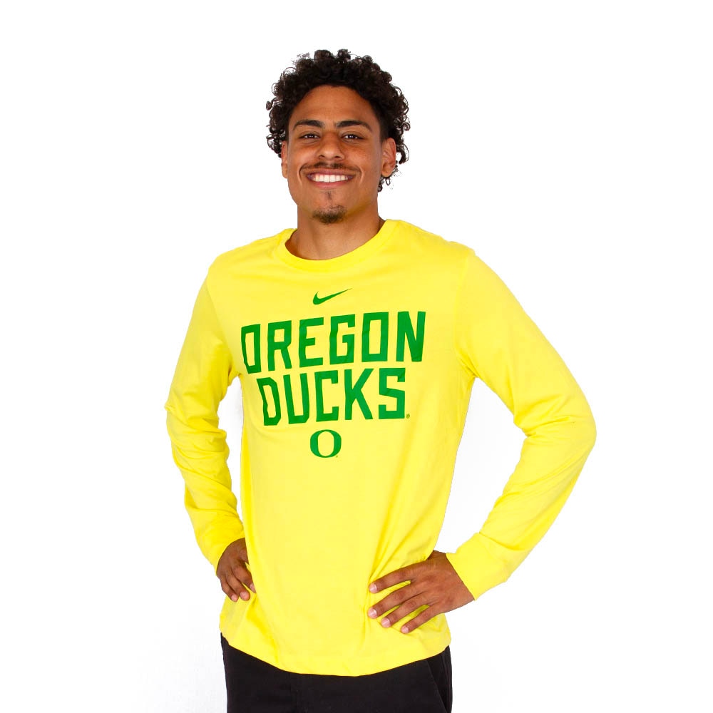 Classic Oregon O, Nike, Yellow, Crew Neck, Performance/Dri-FIT, Men, 160 gsm, Sideline, Long Sleeve, T-Shirt, 883765